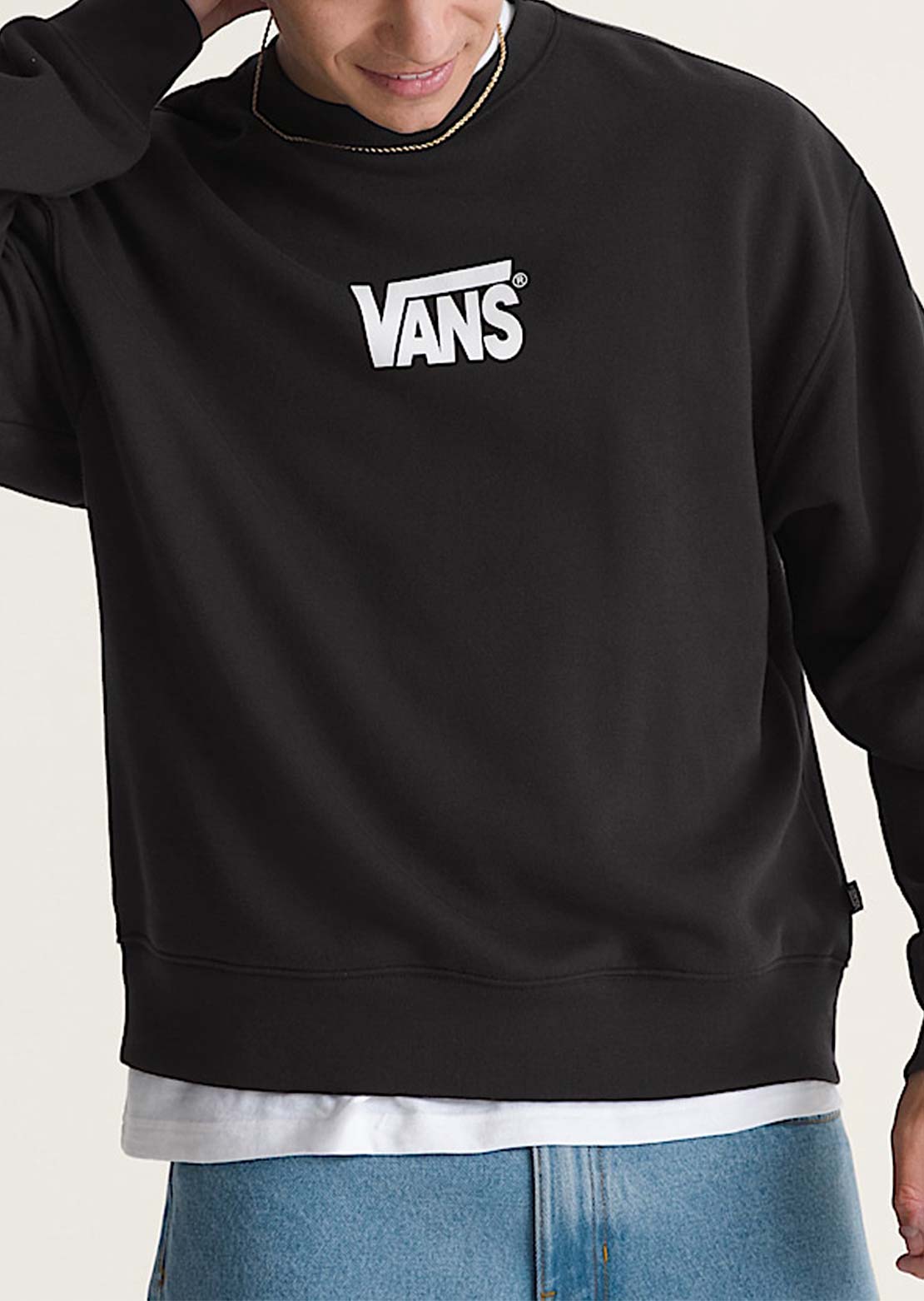 Vans Men's Stretch Logo Crewneck Sweatshirt Black/White