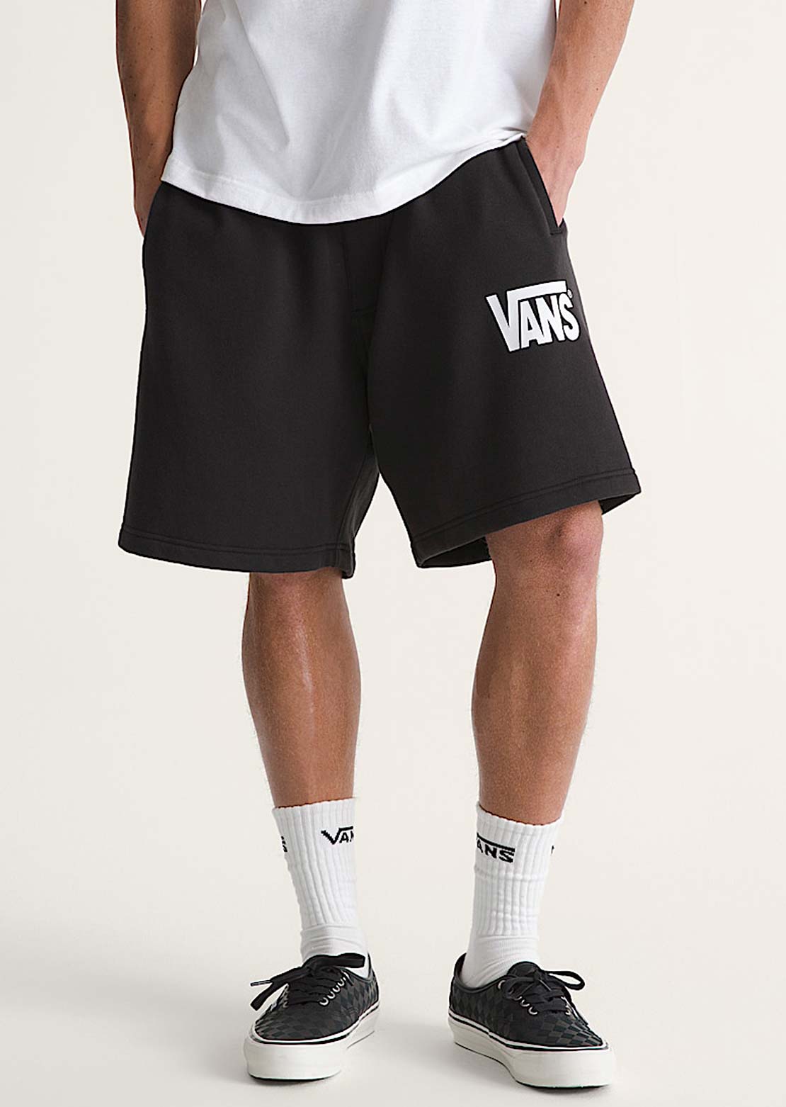 Vans Men's Stretch Logo Fleece Shorts Black/White