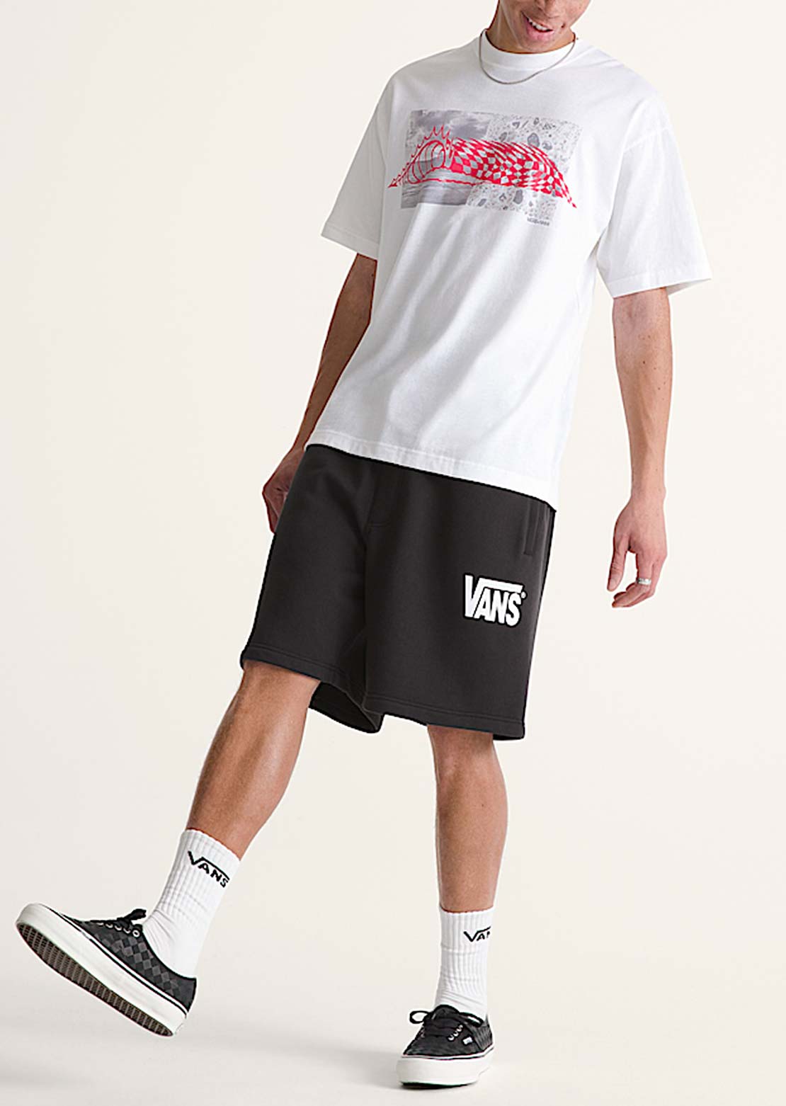Vans Men's Stretch Logo Fleece Shorts Black/White