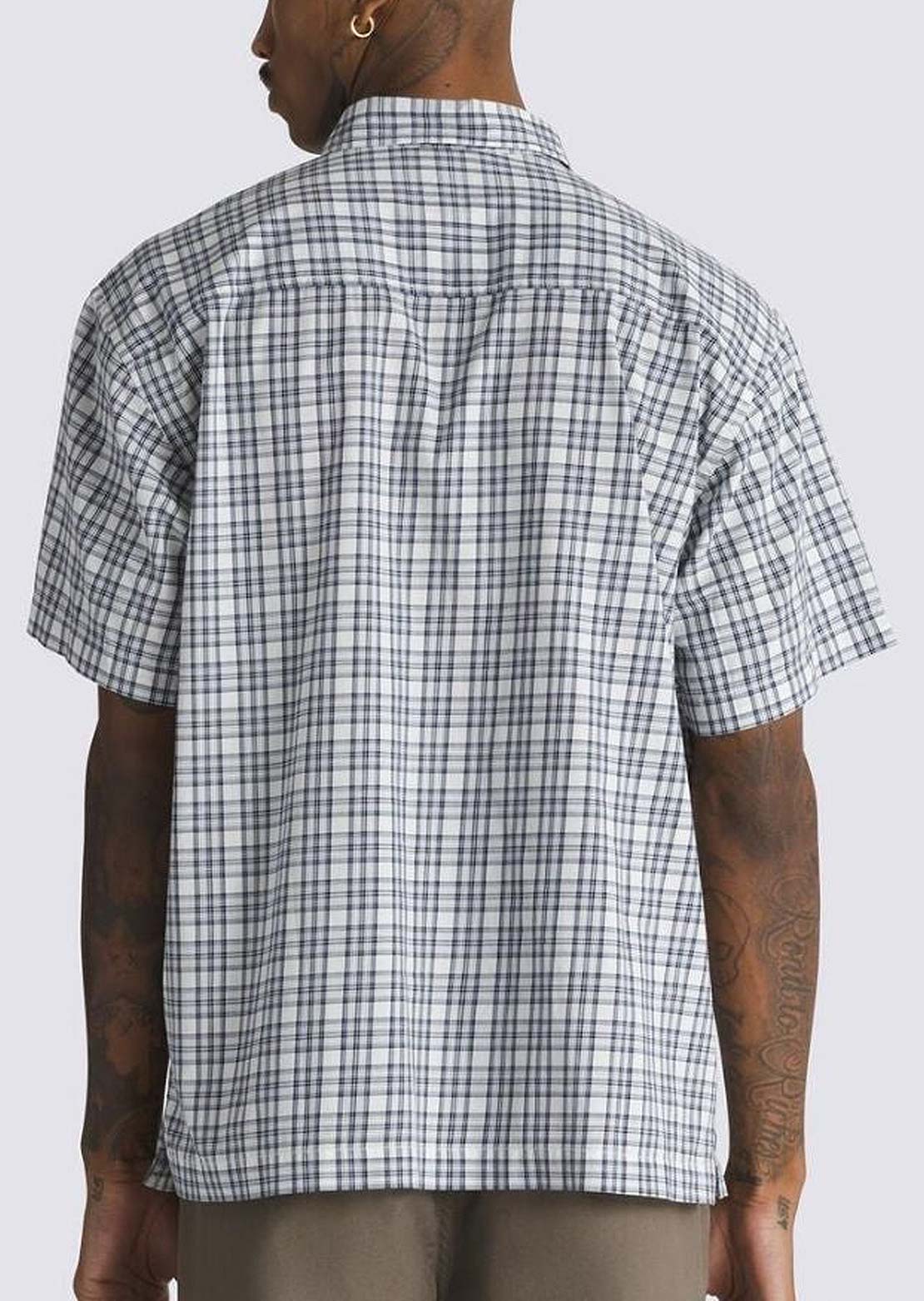 Vans Men's Wilshire Mini Plaid Button Up Shirt Marshmallow/Dress Blues