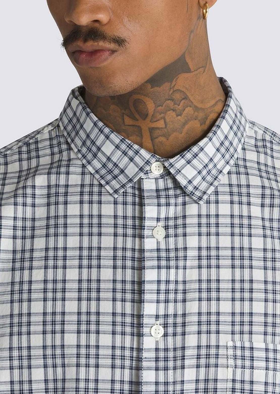 Vans Men's Wilshire Mini Plaid Button Up Shirt Marshmallow/Dress Blues