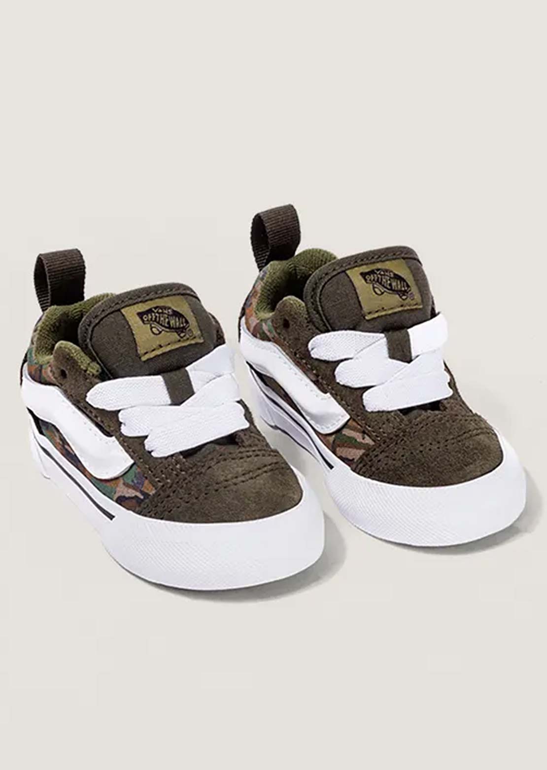 Vans Toddler Knu Skool Elastic Lace Shoes Check Camo Obsidian Fern/Green