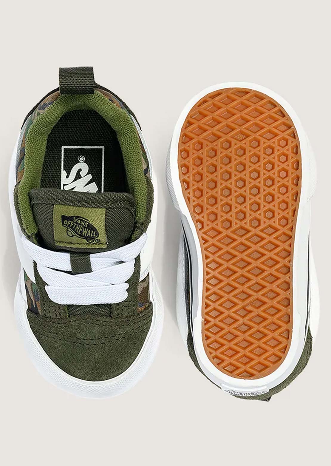 Vans Toddler Knu Skool Elastic Lace Shoes Check Camo Obsidian Fern/Green