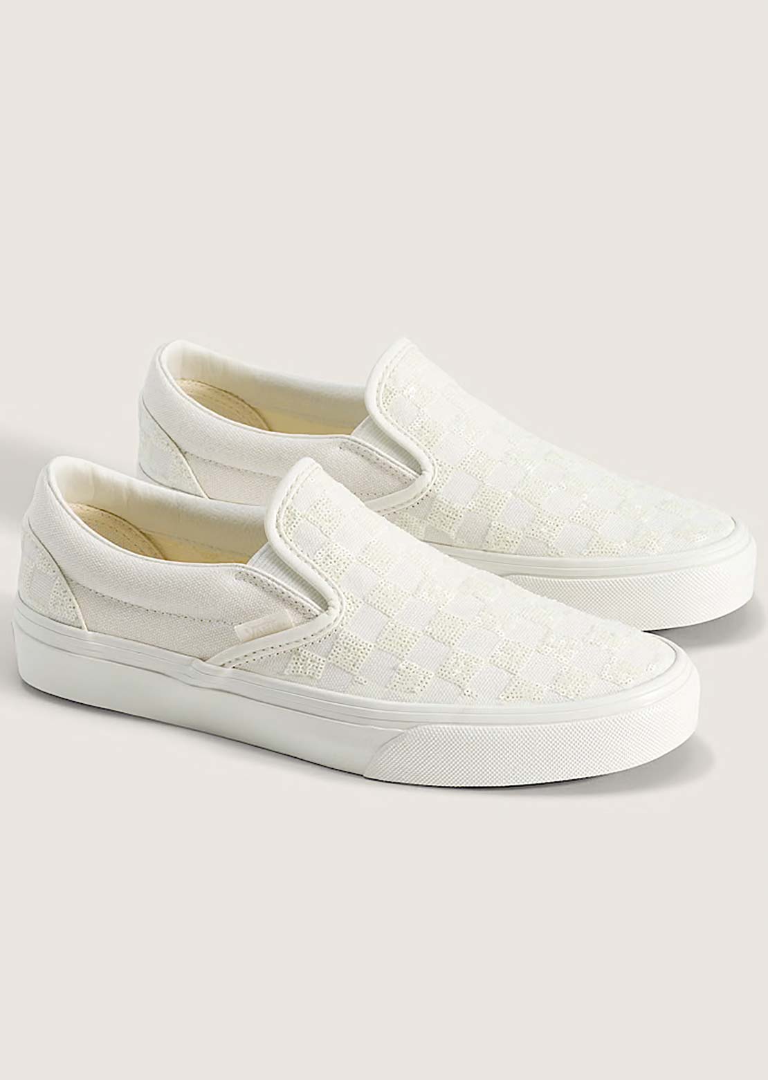 Vans Unisex Classic Slip-On Shoes Beaded White Checkerboard