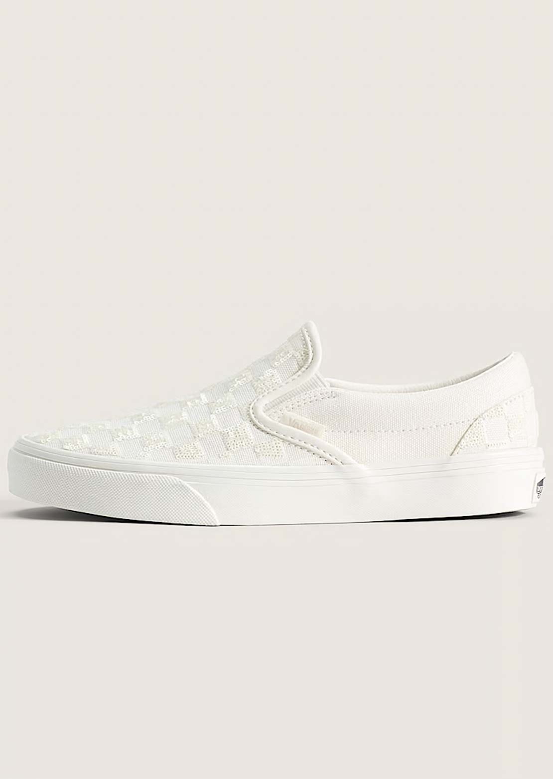 Vans Unisex Classic Slip-On Shoes Beaded White Checkerboard