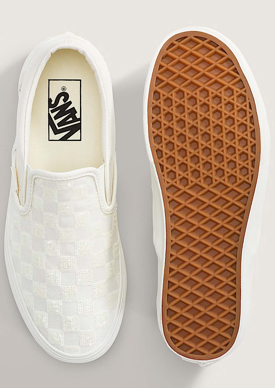 Vans Unisex Classic Slip-On Shoes Beaded White Checkerboard