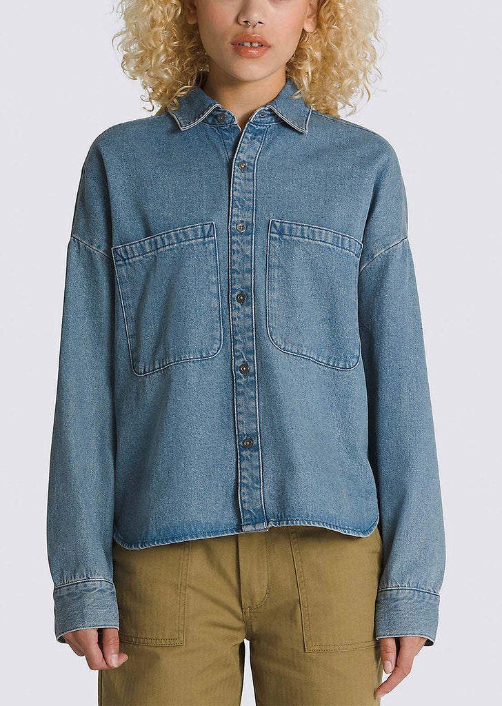 Vans Women's Antica Boxy Denim Long Sleeve Shirt - PRFO Sports