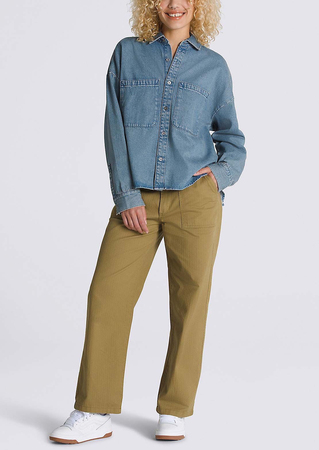 Vans Women's Antica Boxy Denim Long Sleeve Shirt Stone Wash