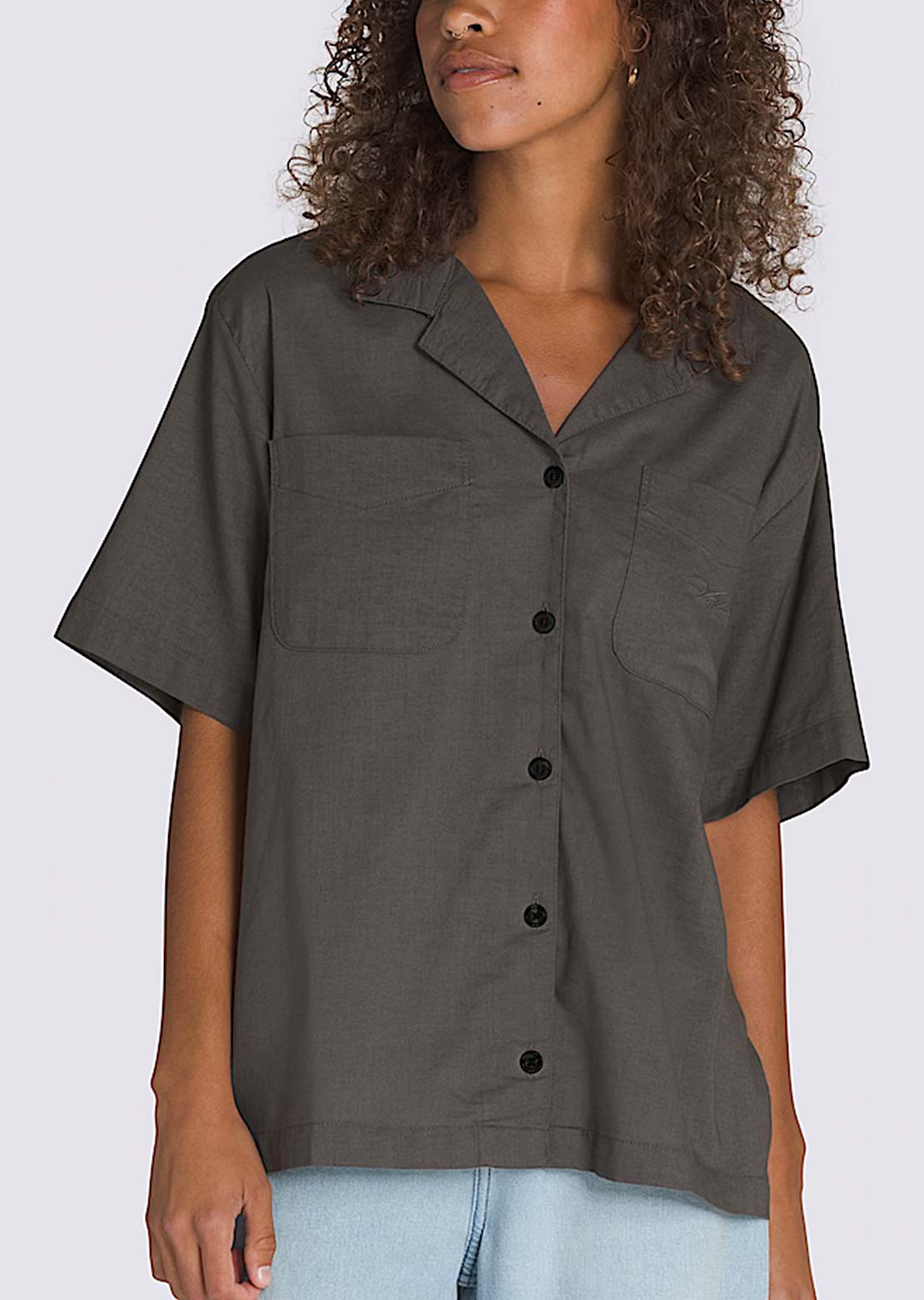 Vans Women's Cassidy Camp Button Up Shirt Asphalt