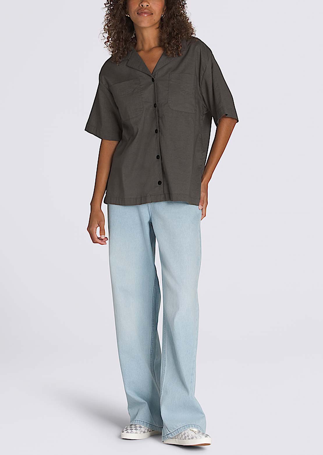 Vans Women's Cassidy Camp Button Up Shirt Asphalt