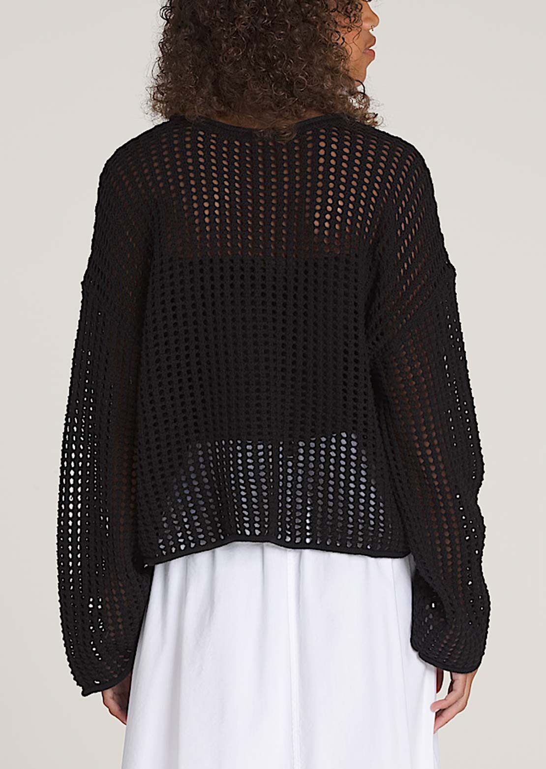 Vans Women's Mila Open Knit Crop Crewneck Sweater Black