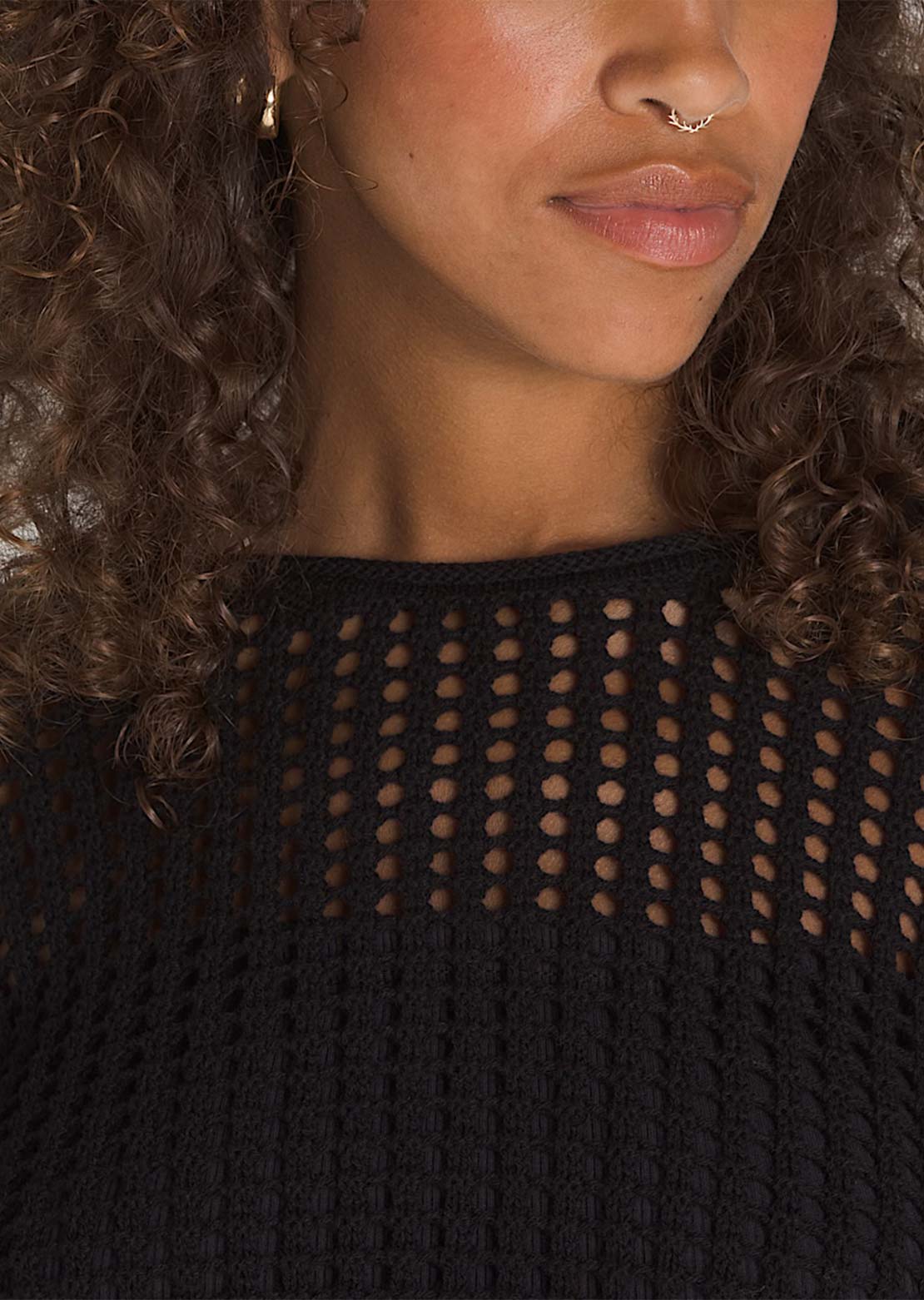 Vans Women's Mila Open Knit Crop Crewneck Sweater Black