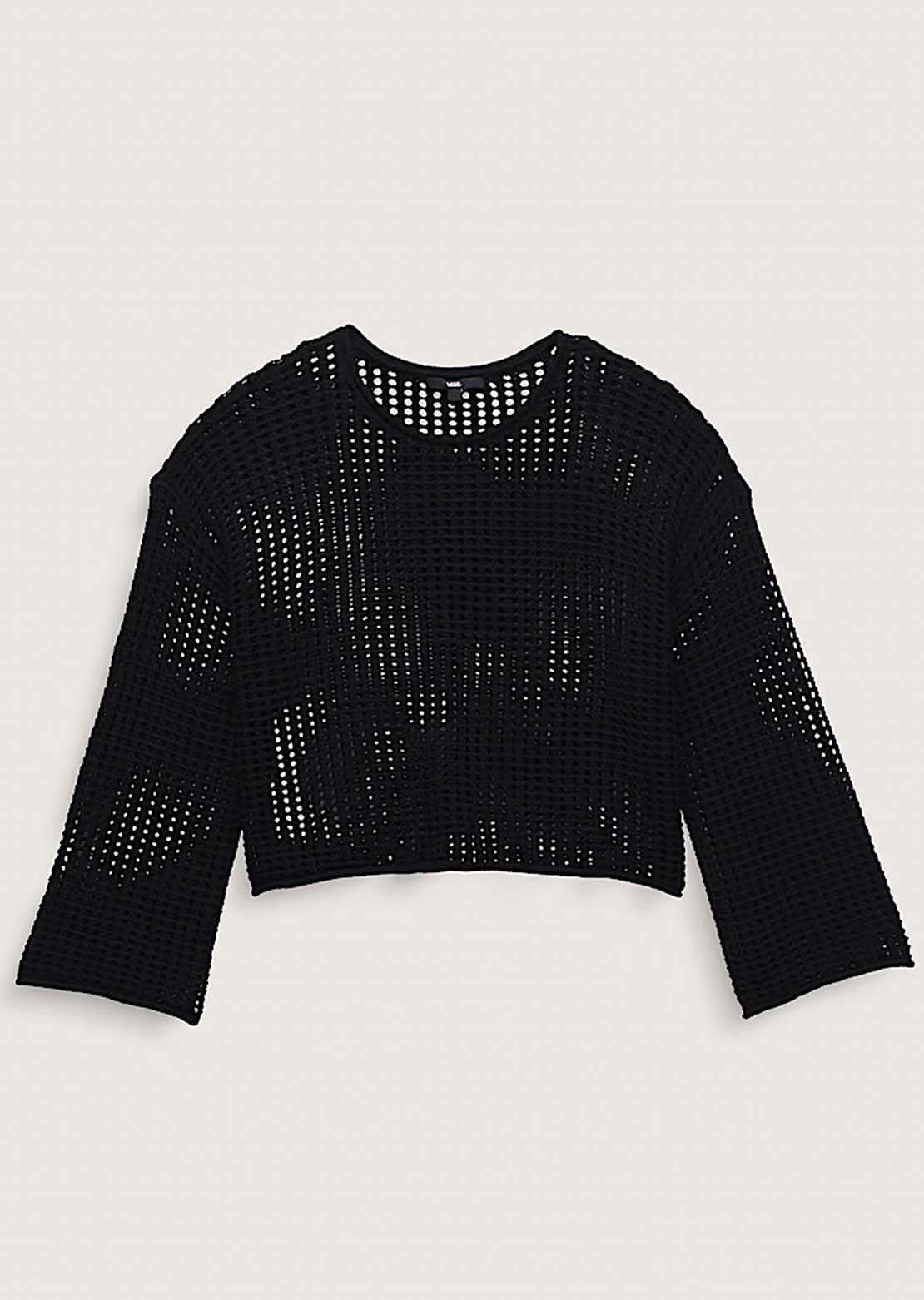 Vans Women's Mila Open Knit Crop Crewneck Sweater Black