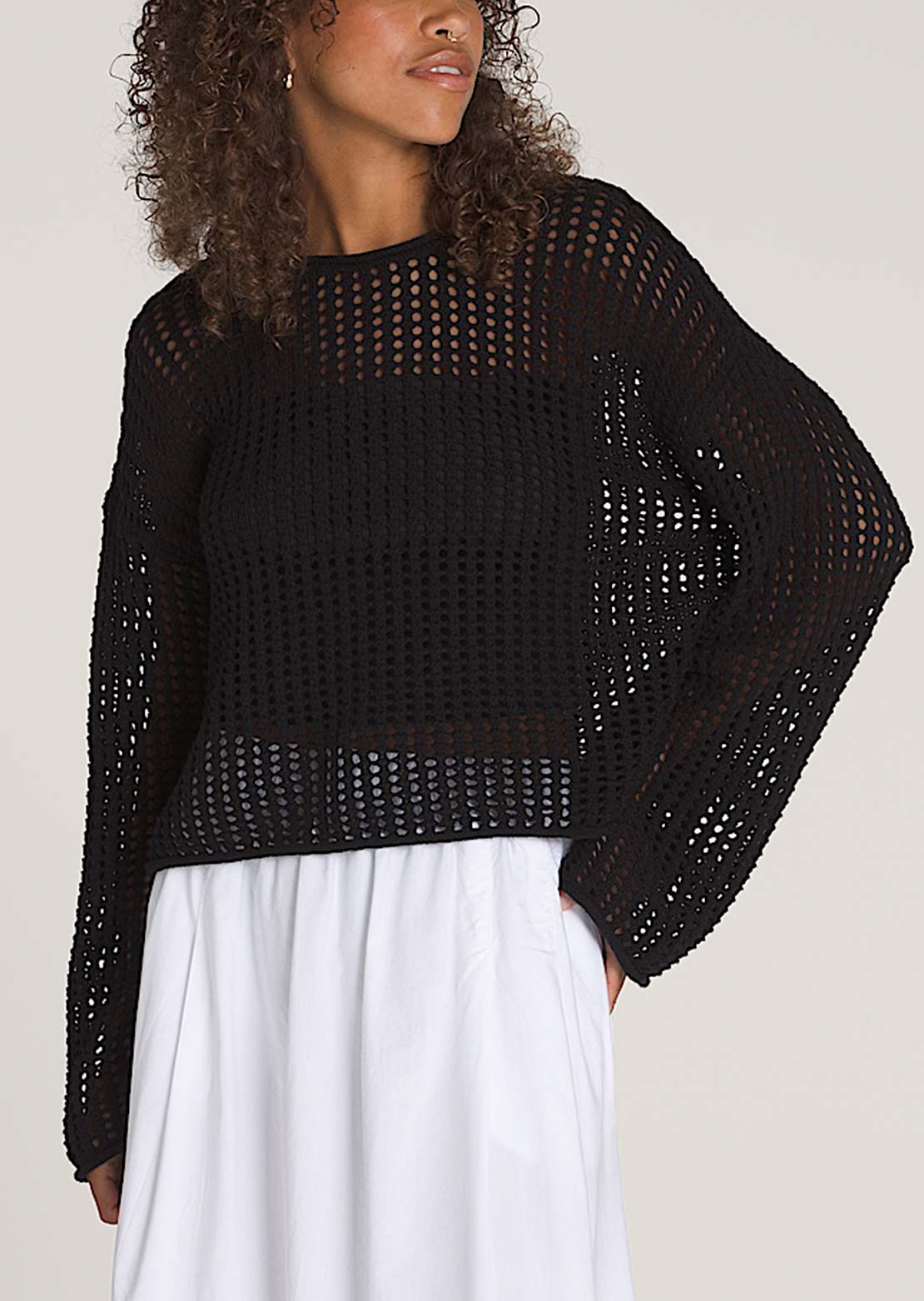 Vans Women's Mila Open Knit Crop Crewneck Sweater Black