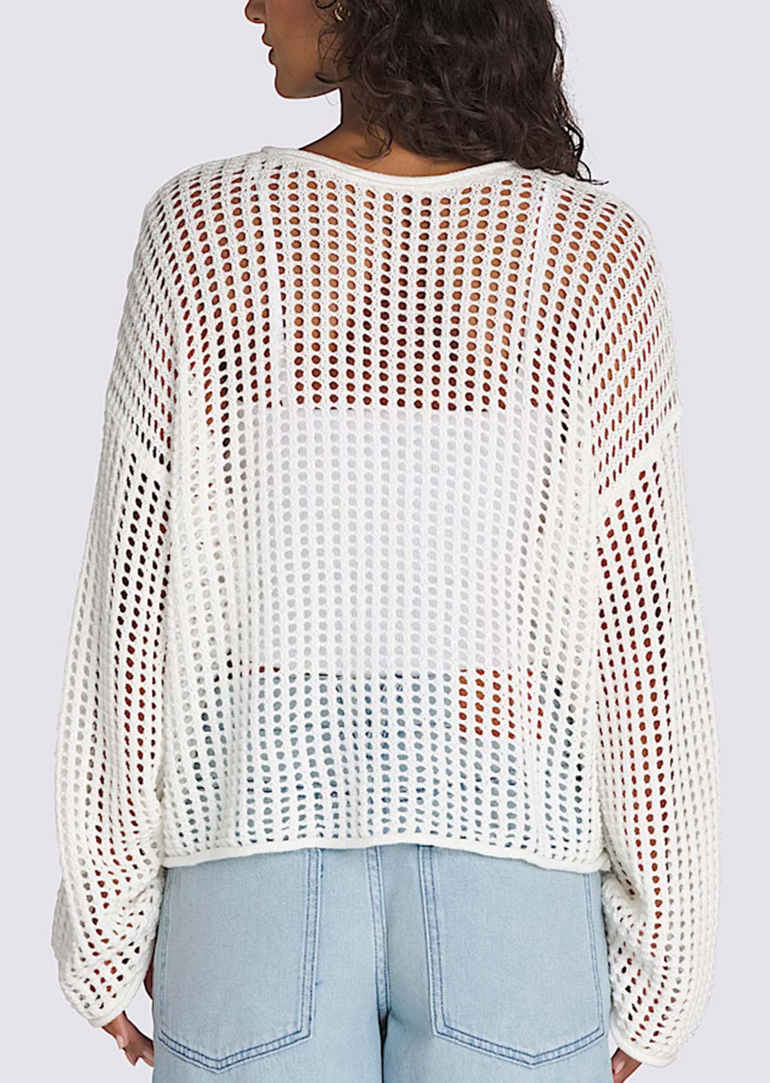 Vans Women's Mila Open Knit Crop Crewneck Sweater Marshmallow