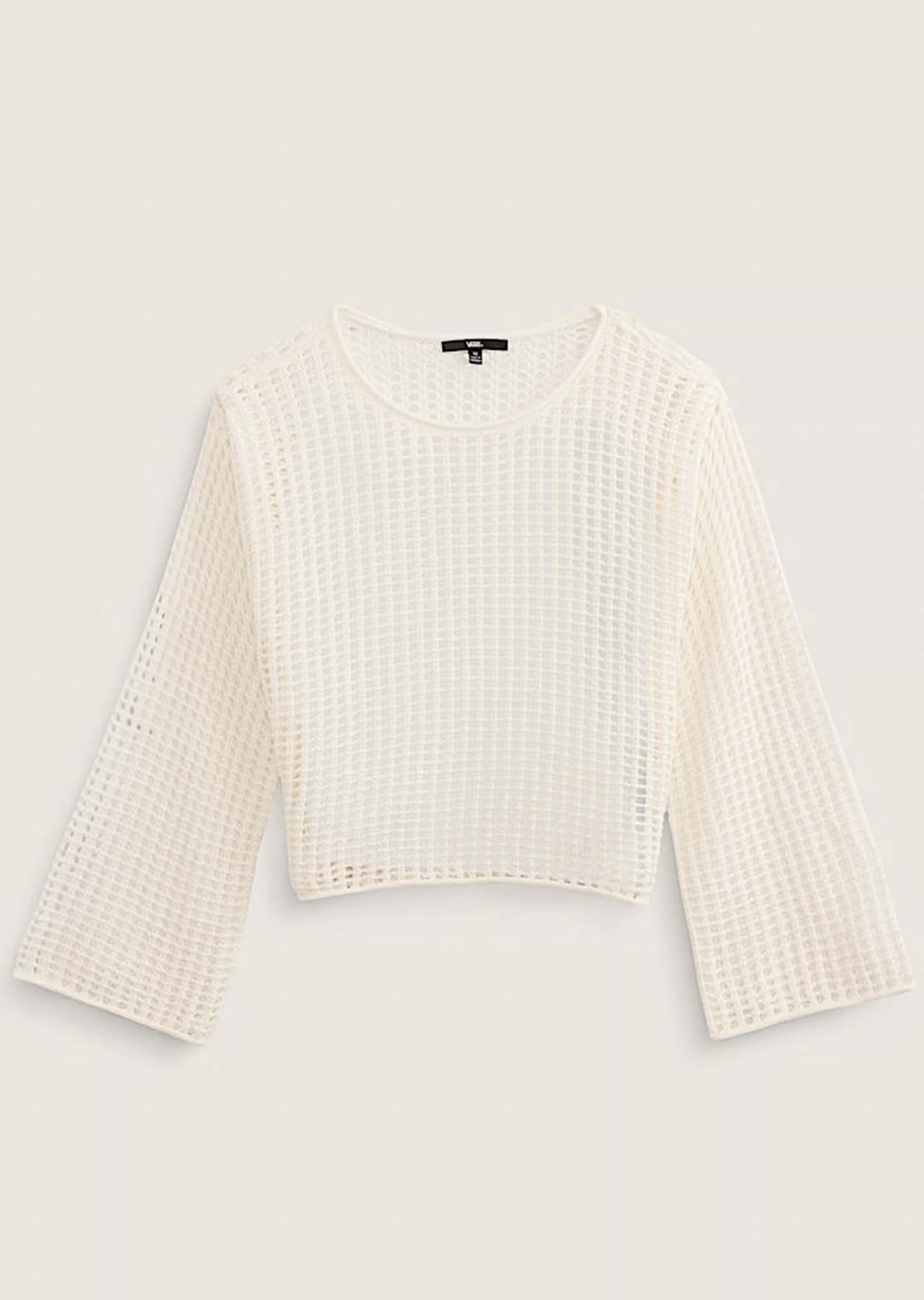 Vans Women's Mila Open Knit Crop Crewneck Sweater Marshmallow