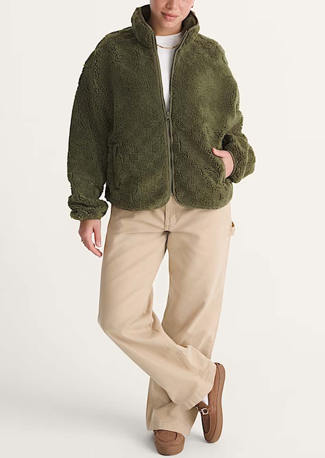 Vans Women's Queens High Pile Jacket Mossy Olive
