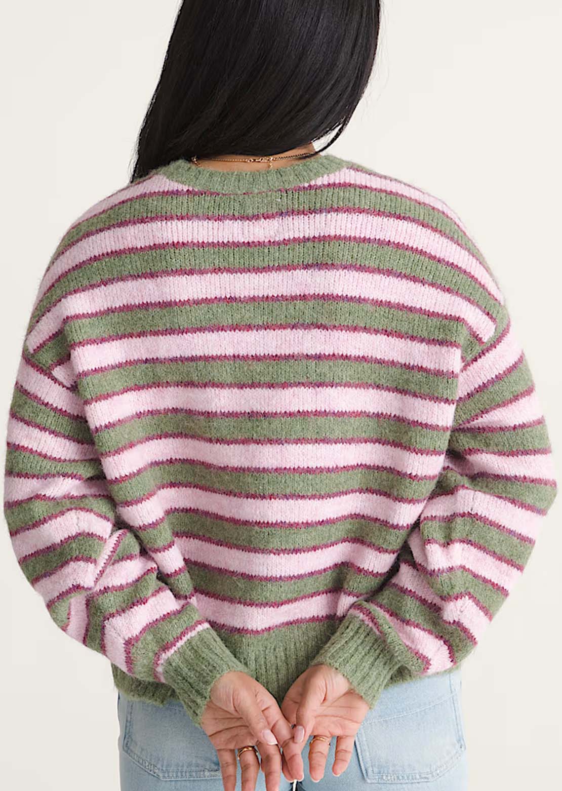 Vans Women's Rollins Stripe Sweater Green Balsam/Mystic Mulberry