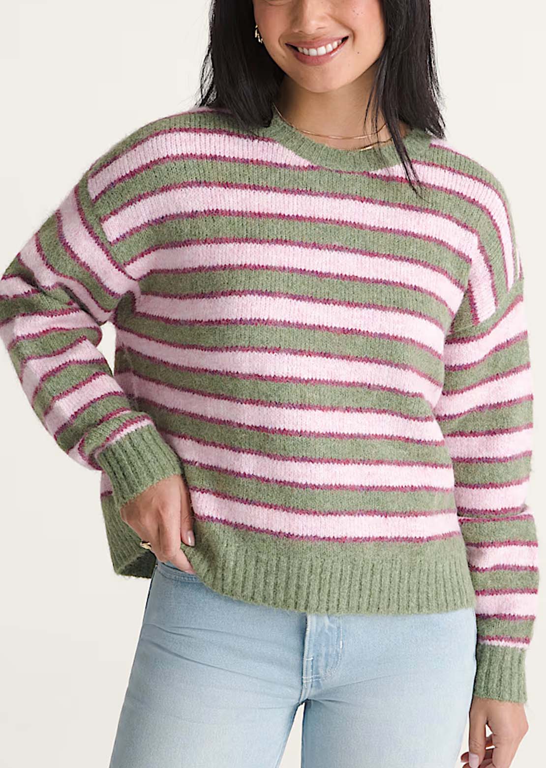 Vans Women's Rollins Stripe Sweater Green Balsam/Mystic Mulberry