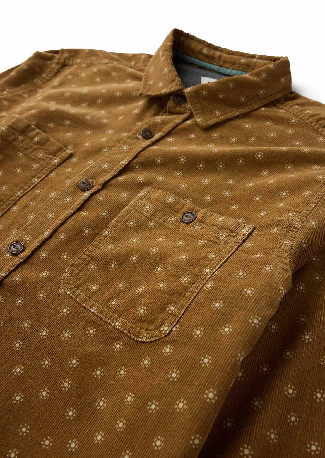 Vissla Men's Rails Cord Printed Eco Long Sleeve Button Up Shirt Bronze