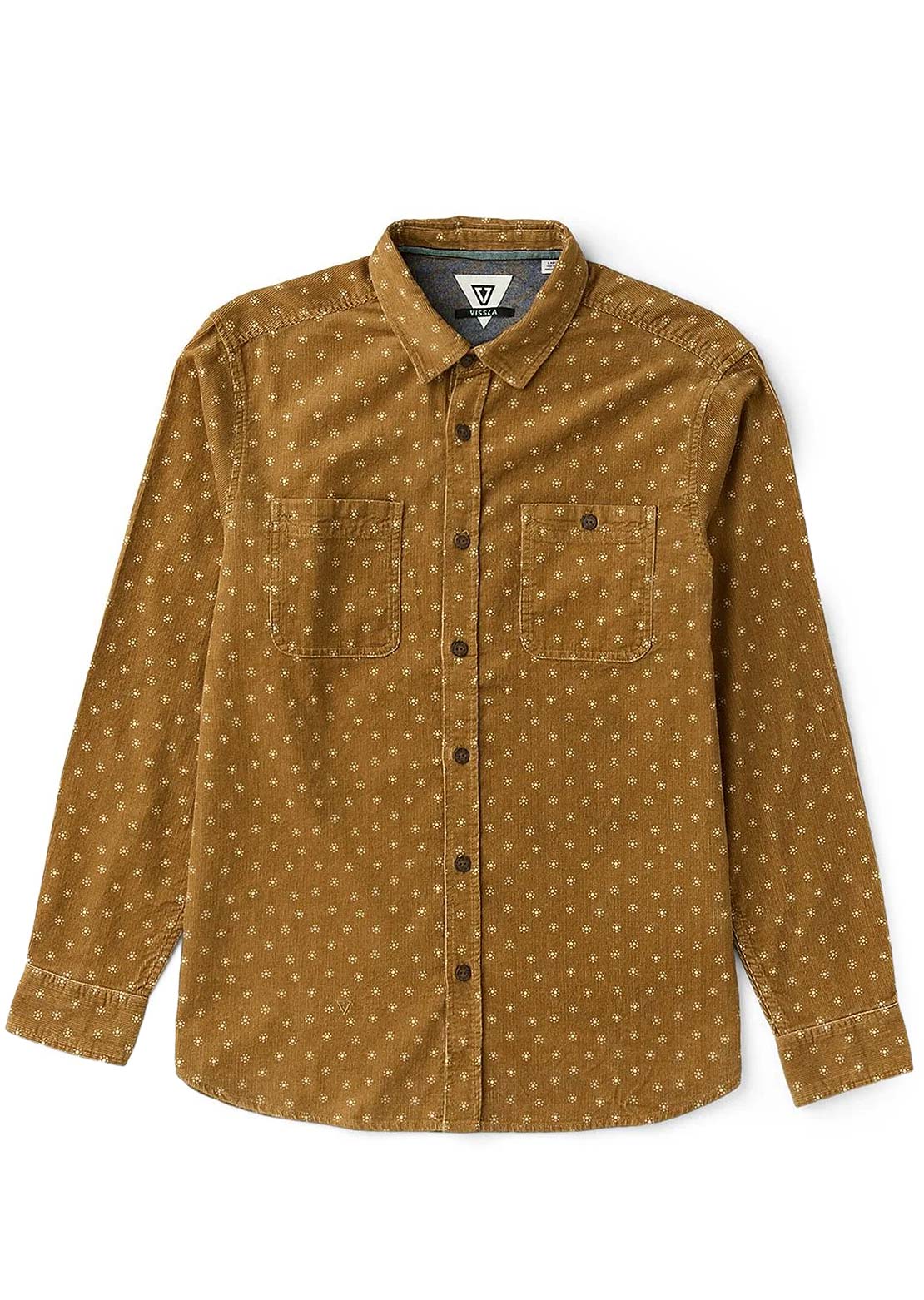Vissla Men's Rails Cord Printed Eco Long Sleeve Button Up Shirt Bronze