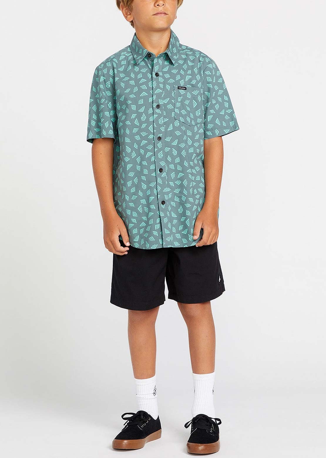 Volcom Junior Interstone SS Button Up Shirts Service Blue