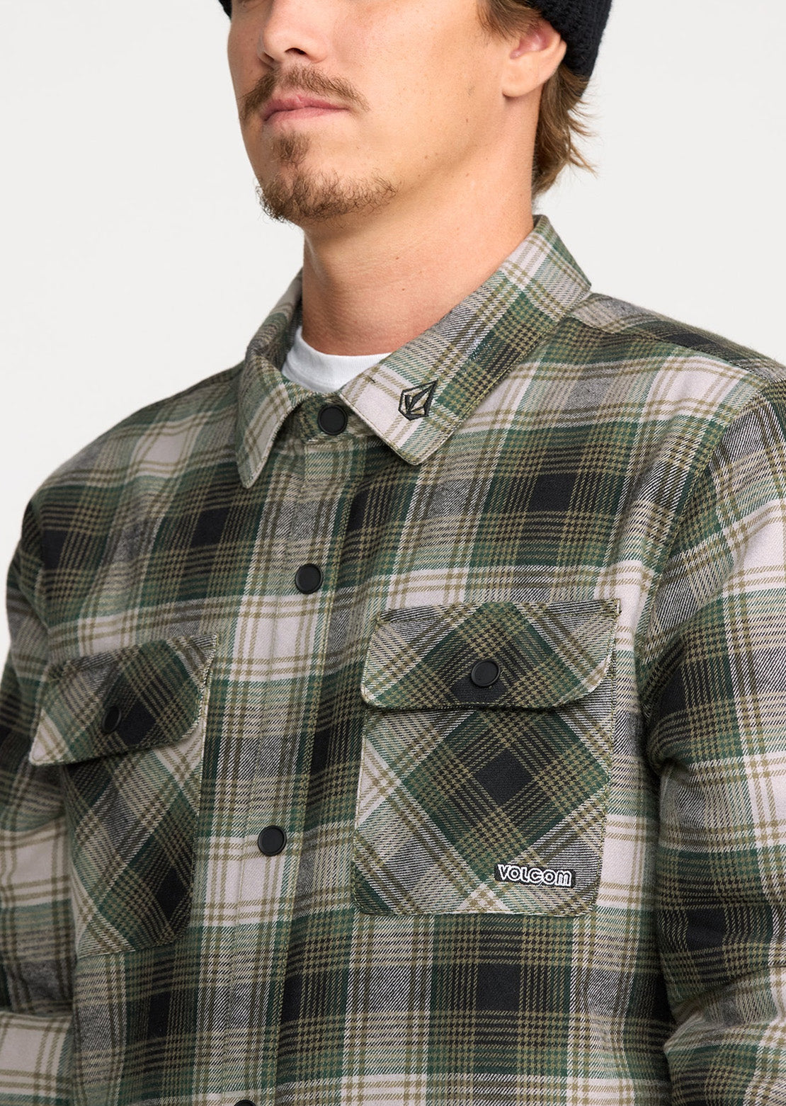 Volcom Men's Kenson Insulated Flannel Jacket Black Green