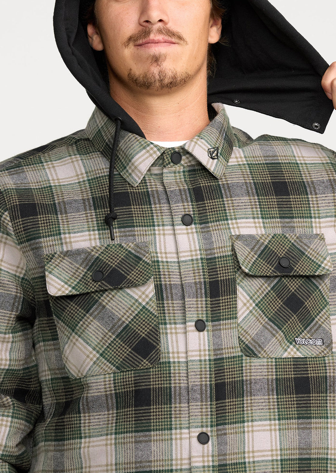 Volcom Men's Kenson Insulated Flannel Jacket Black Green