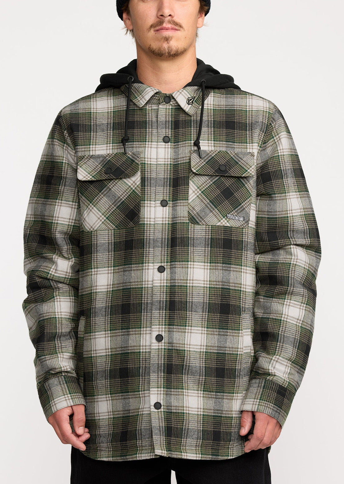 Volcom Men's Kenson Insulated Flannel Jacket Black Green