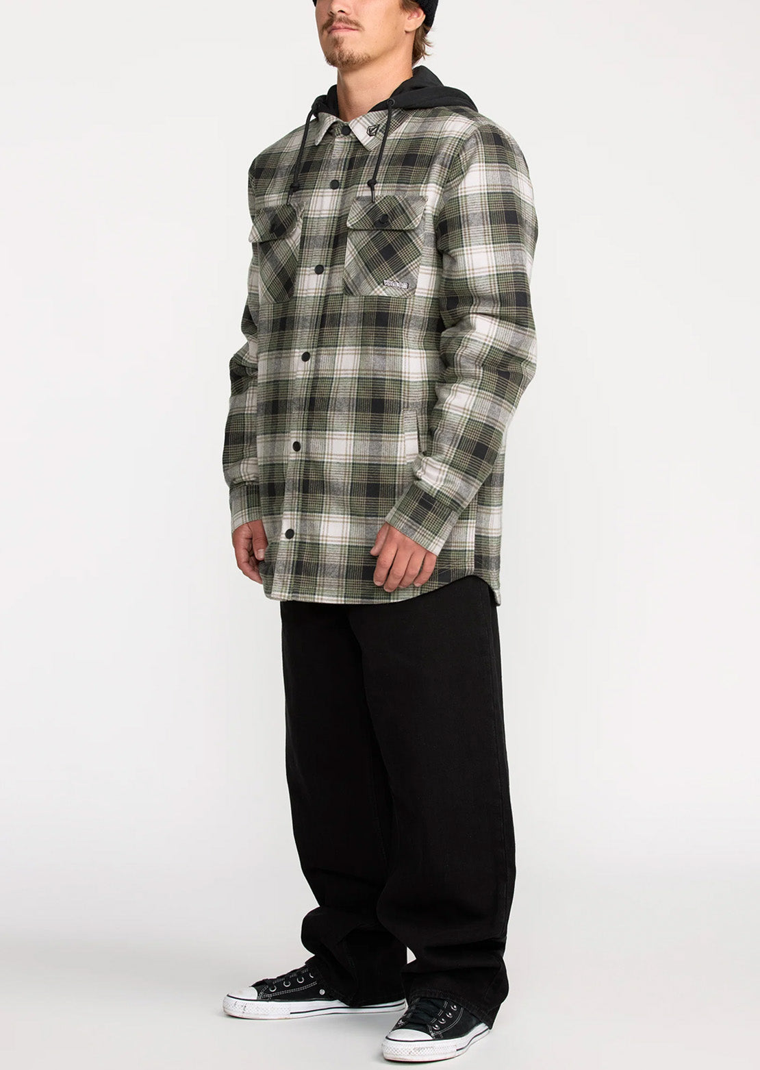 Volcom Men's Kenson Insulated Flannel Jacket Black Green