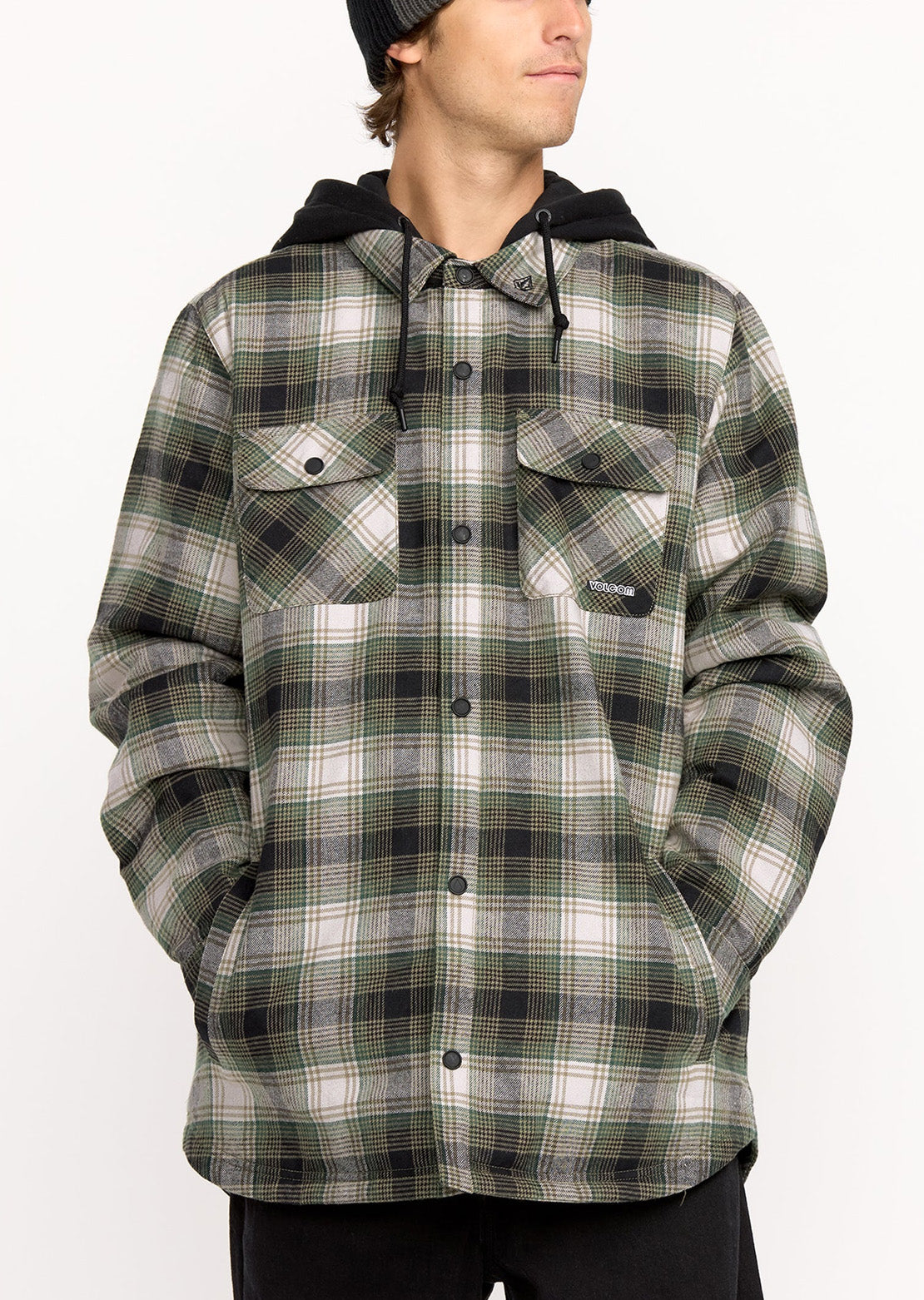 Volcom Men's Kenson Insulated Flannel Jacket Black Green