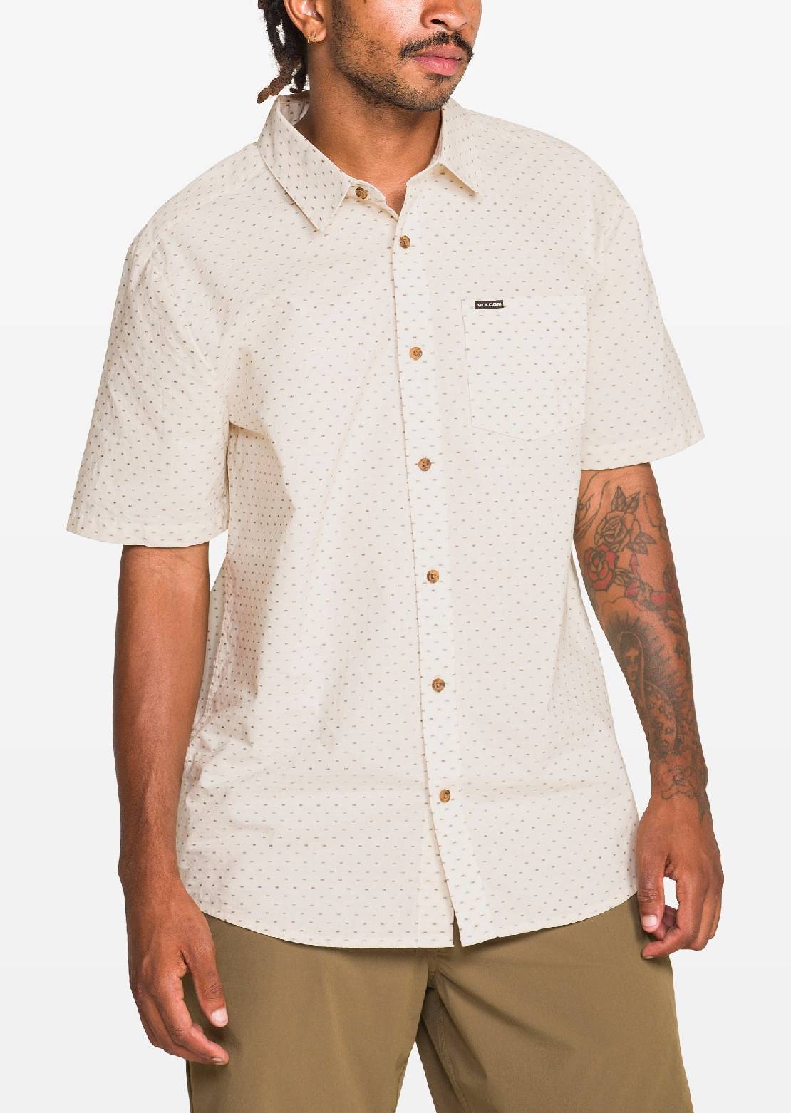Volcom Men's Bankstone II Button Up Shirt Dirty White