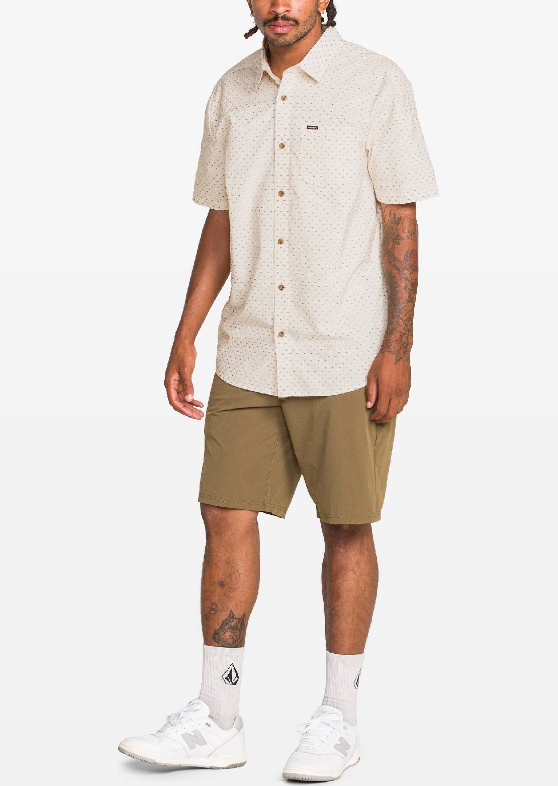 Volcom Men's Bankstone II Button Up Shirt Dirty White