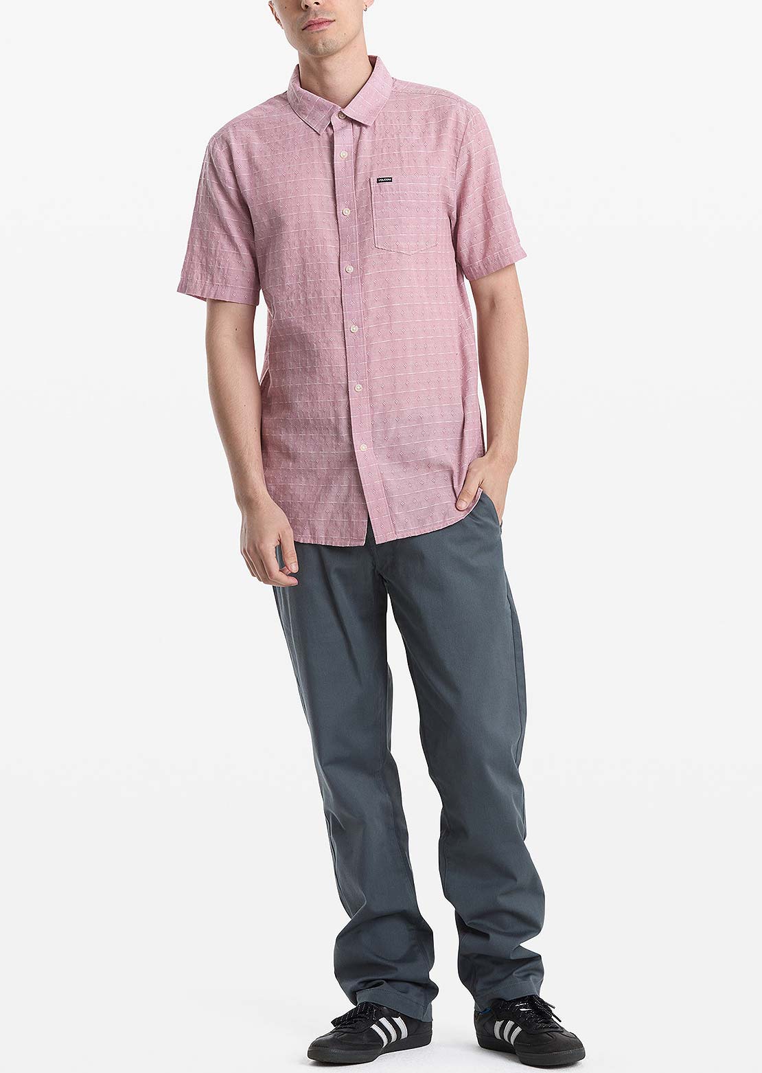 Volcom Men's Bankstone II Button Up Shirt Stone Rose
