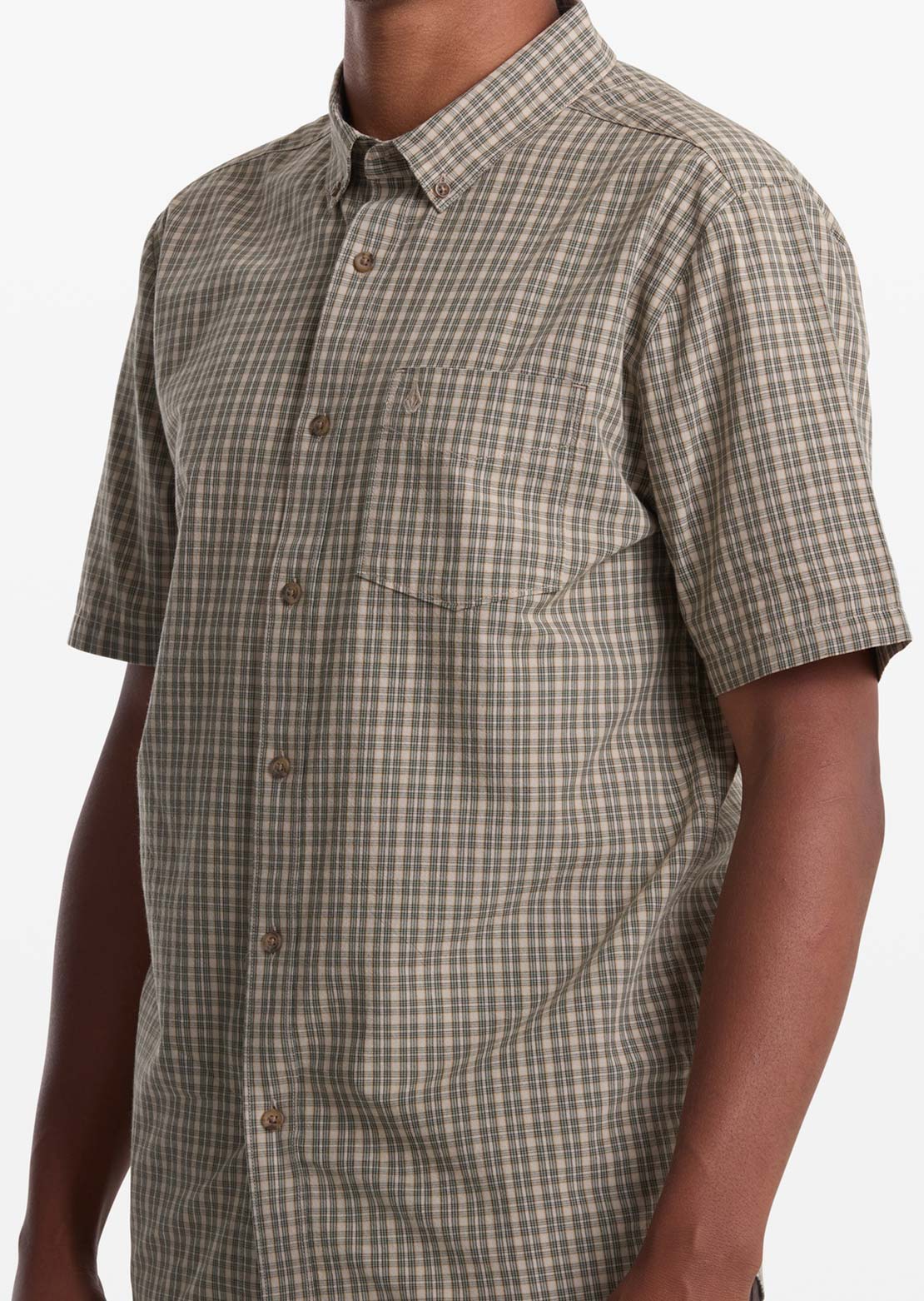 Volcom Men's Brewster Button Up Shirt Dirty White