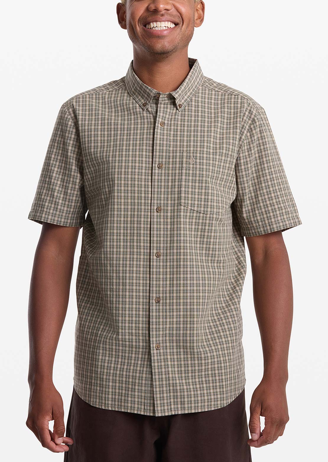 Volcom Men's Brewster Button Up Shirt Dirty White
