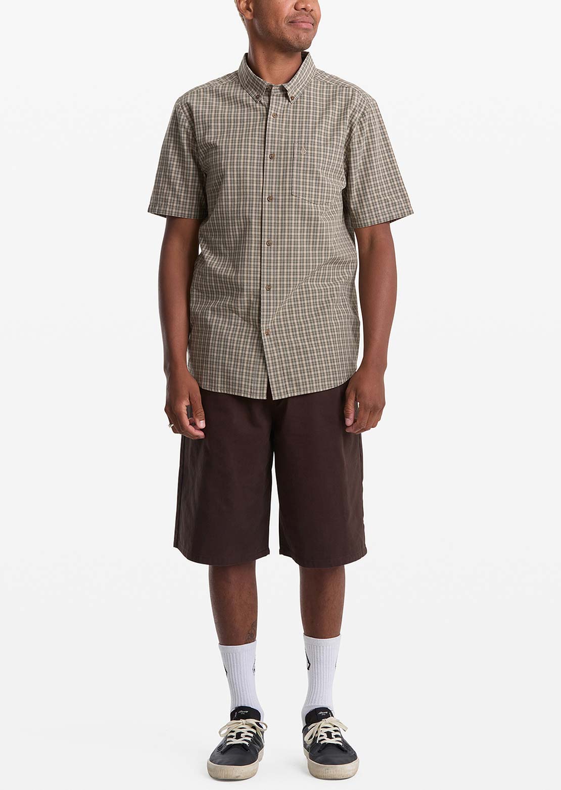 Volcom Men's Brewster Button Up Shirt Dirty White
