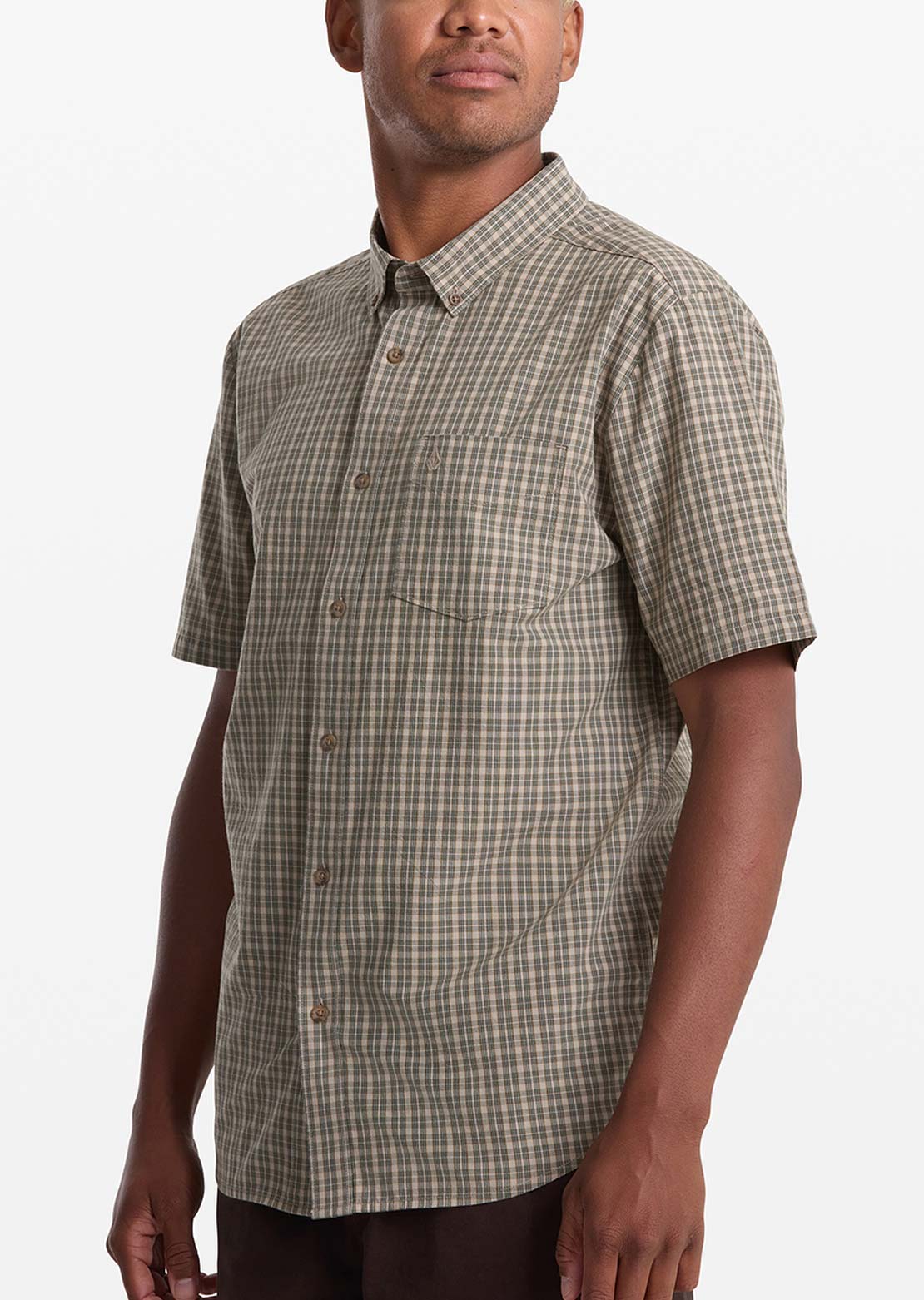 Volcom Men's Brewster Button Up Shirt Dirty White