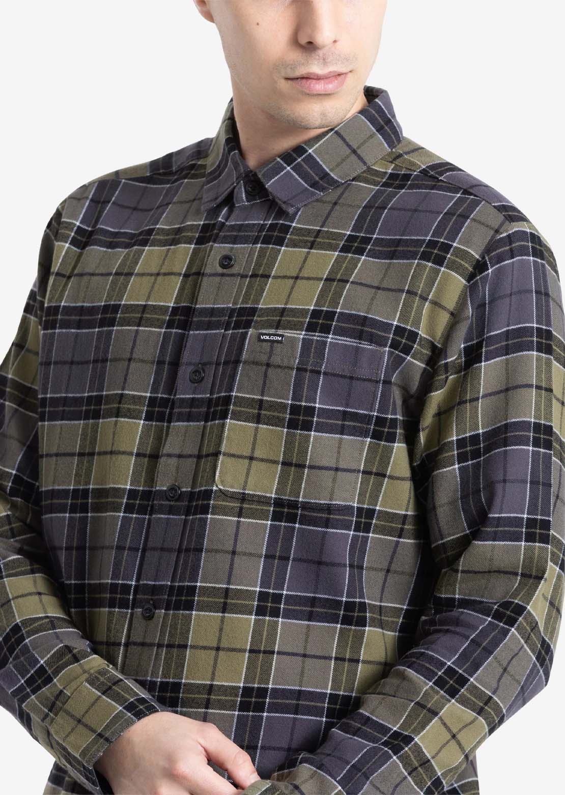 Volcom Men's Caden Plaid Long Sleeve Button Up Shirt Navy