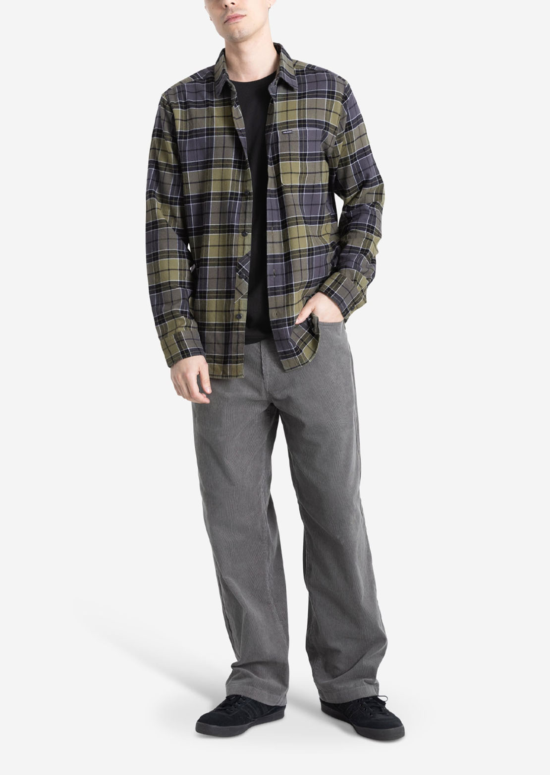 Volcom Men's Caden Plaid Long Sleeve Button Up Shirt Navy
