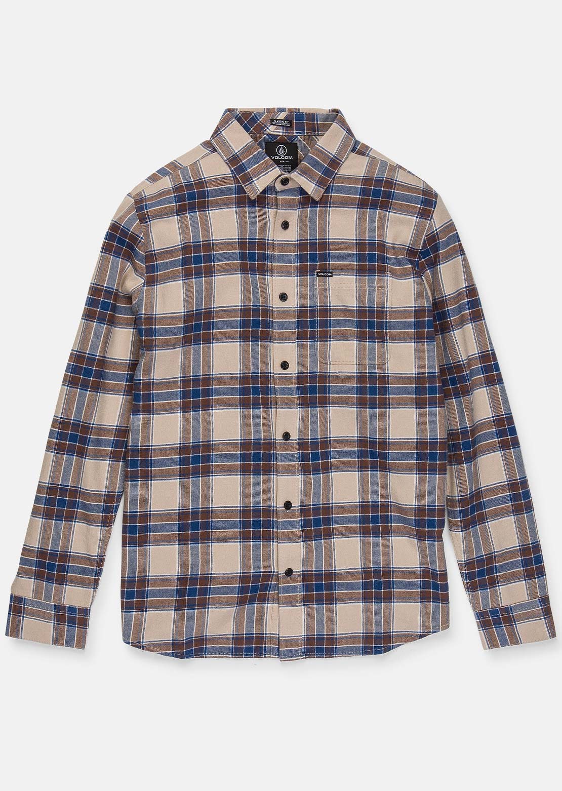 Volcom Men's Caden Plaid Long Sleeve Button Up Shirt Lkhaki