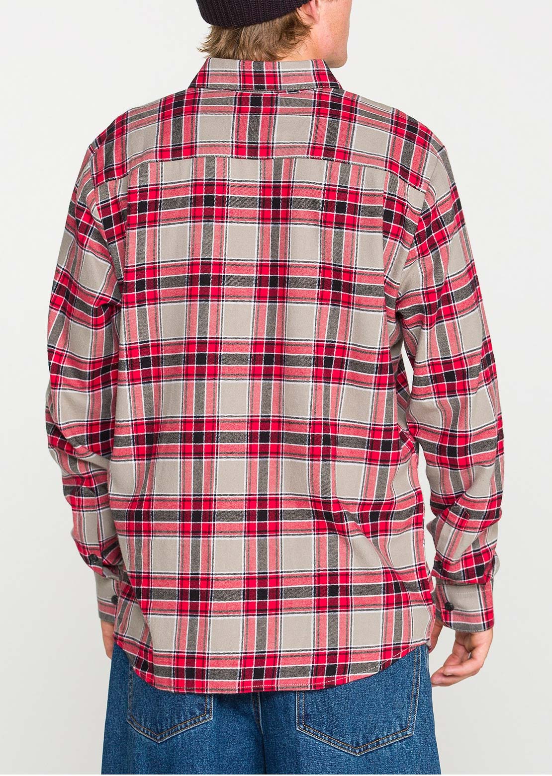 Volcom Men's Caden Plaid Long Sleeve Button Up Shirt Moonbeam