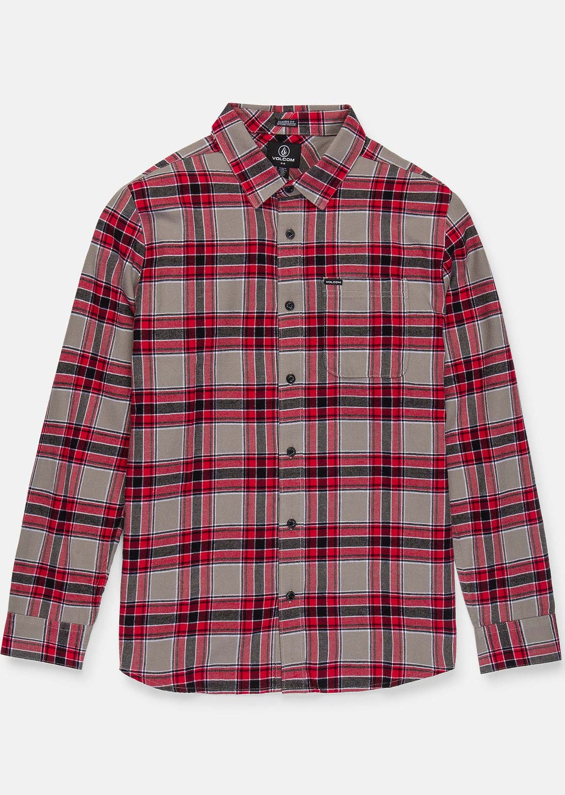 Volcom Men's Caden Plaid Long Sleeve Button Up Shirt Moonbeam