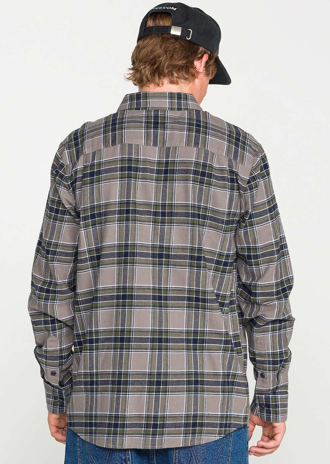 Volcom Men's Caden Plaid Long Sleeve Button Up Shirt Pewter
