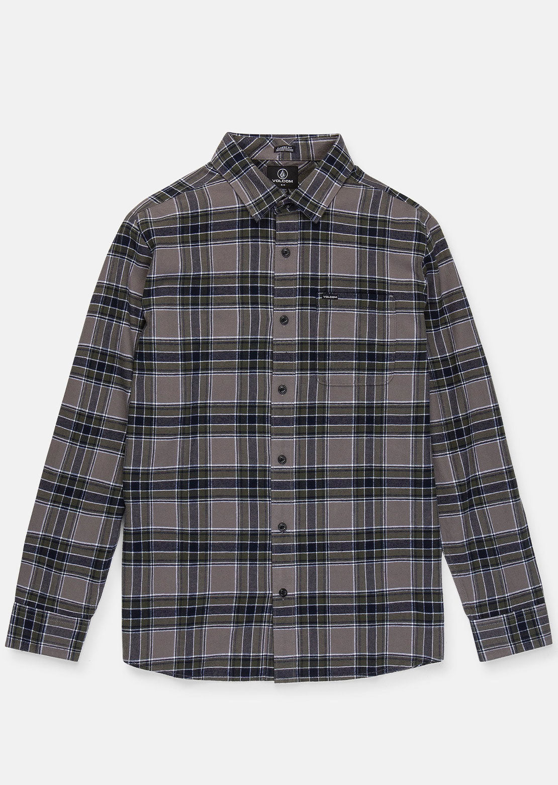 Volcom Men's Caden Plaid Long Sleeve Button Up Shirt Pewter