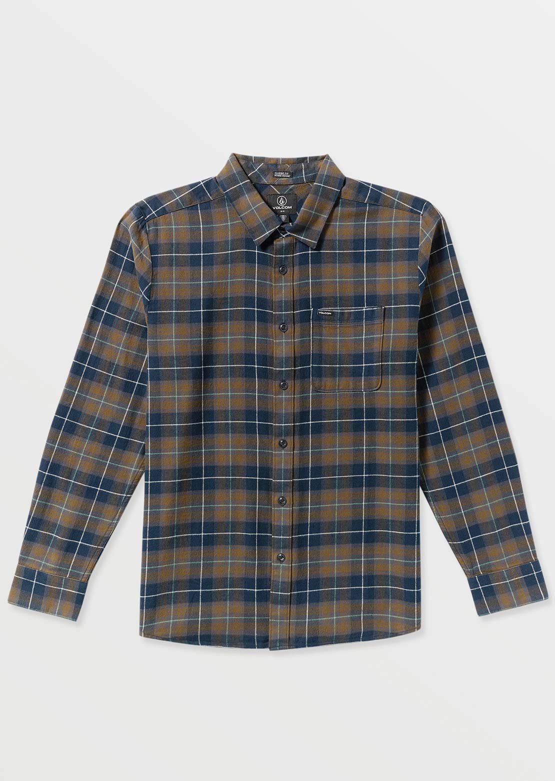 Volcom Men's Caden Plaid Long Sleeve Button Up Shirt Navy