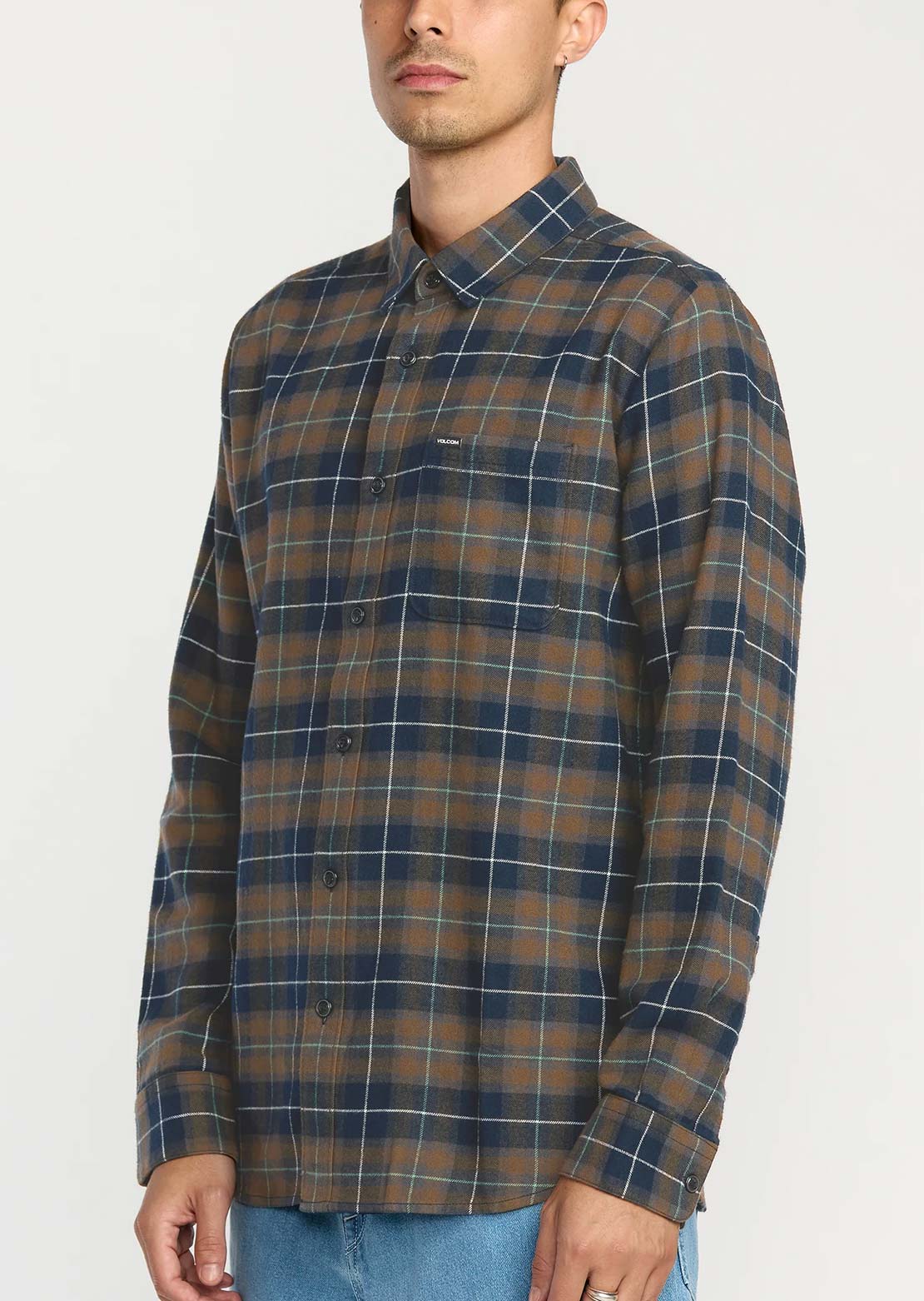 Volcom Men's Caden Plaid Long Sleeve Button Up Shirt Navy