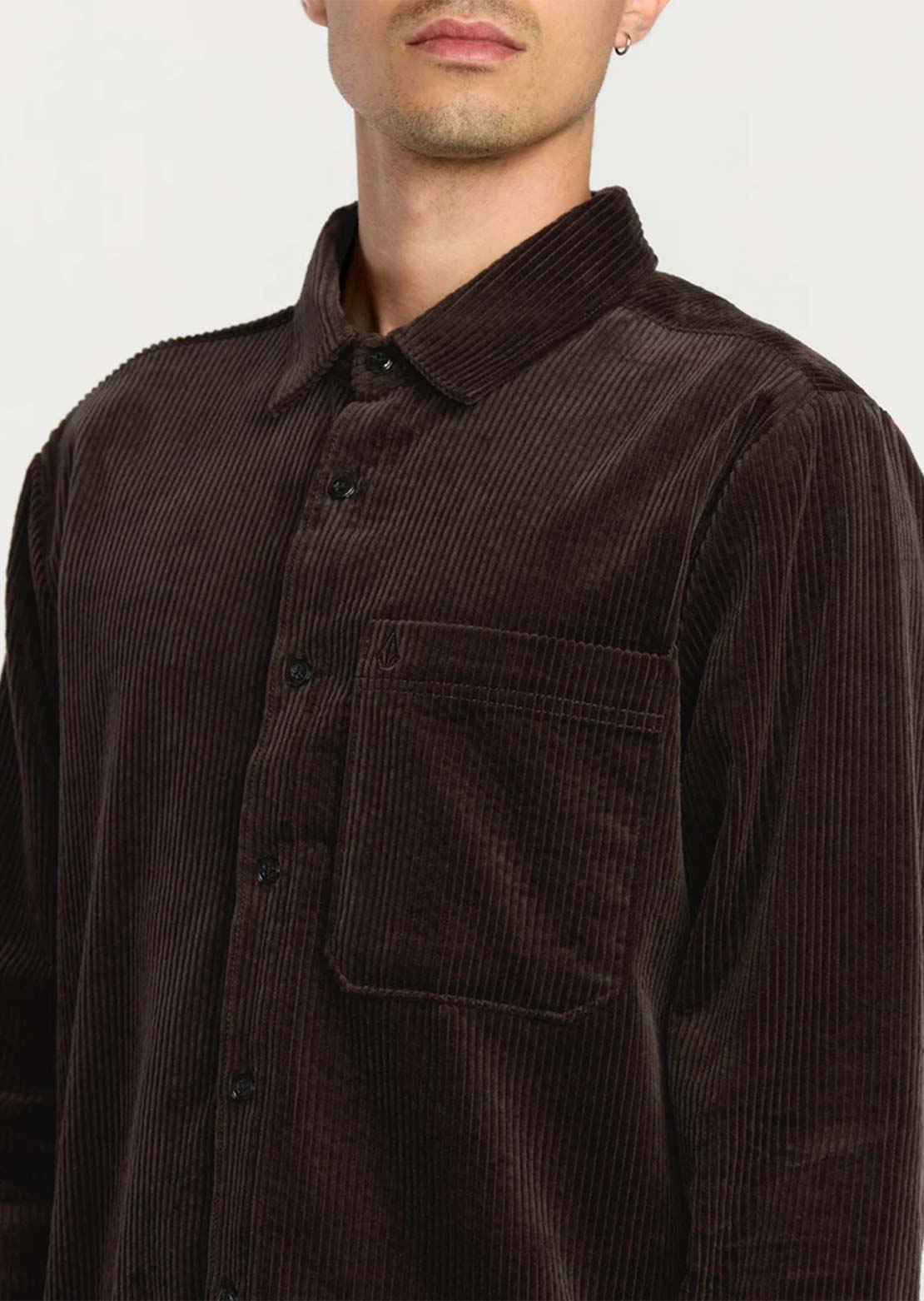 Volcom Men's Fostered Long Sleeve Button Up Shirt Cacao