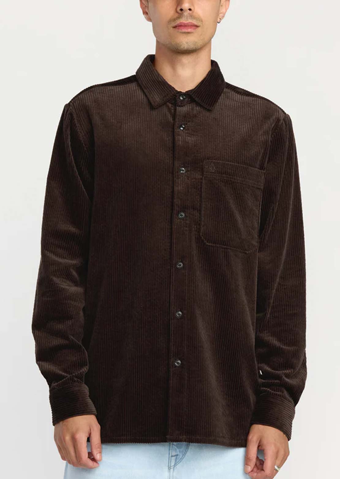 Volcom Men's Fostered Long Sleeve Button Up Shirt Cacao