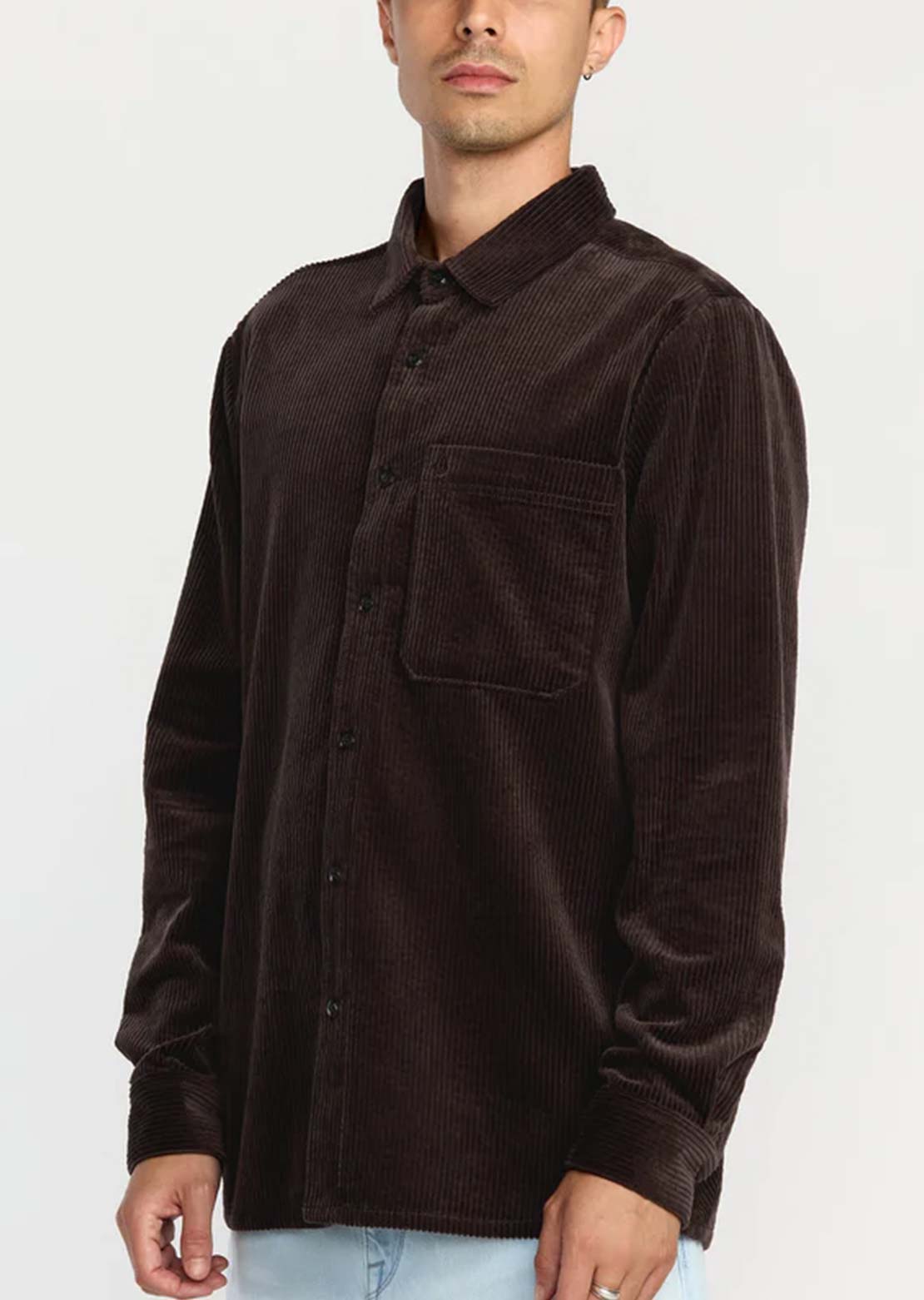 Volcom Men's Fostered Long Sleeve Button Up Shirt Cacao